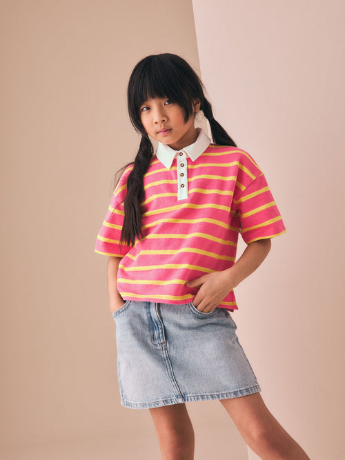 Dsiney Kidz - Bright Pink Stripe Short Sleeve Rugby Top (3-16yrs) image 1