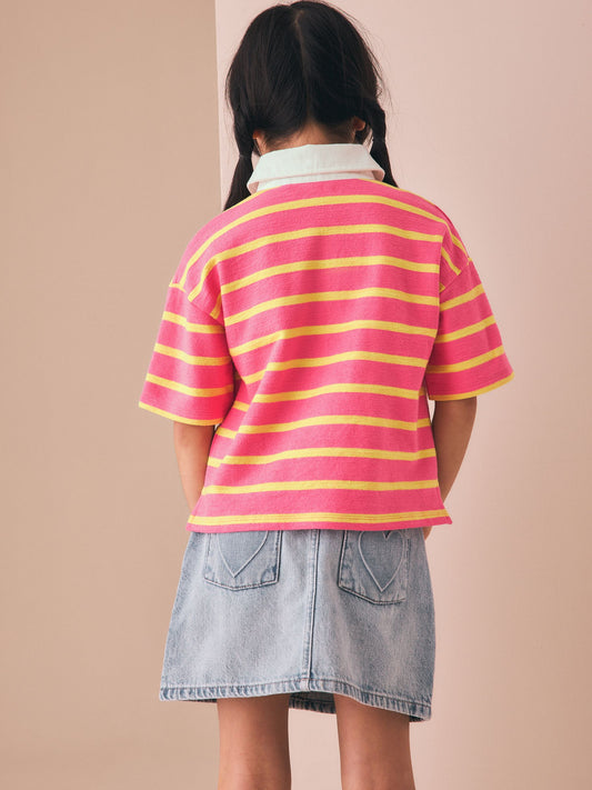 Dsiney Kidz - Bright Pink Stripe Short Sleeve Rugby Top (3-16yrs) image 2
