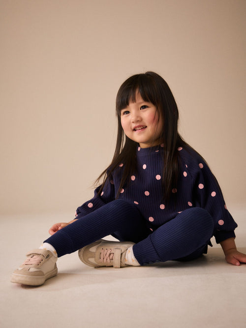 Dsiney Kidz - Navy Spot Long Sleeve Ribbed Raglan Top (3mths-7yrs) image 1