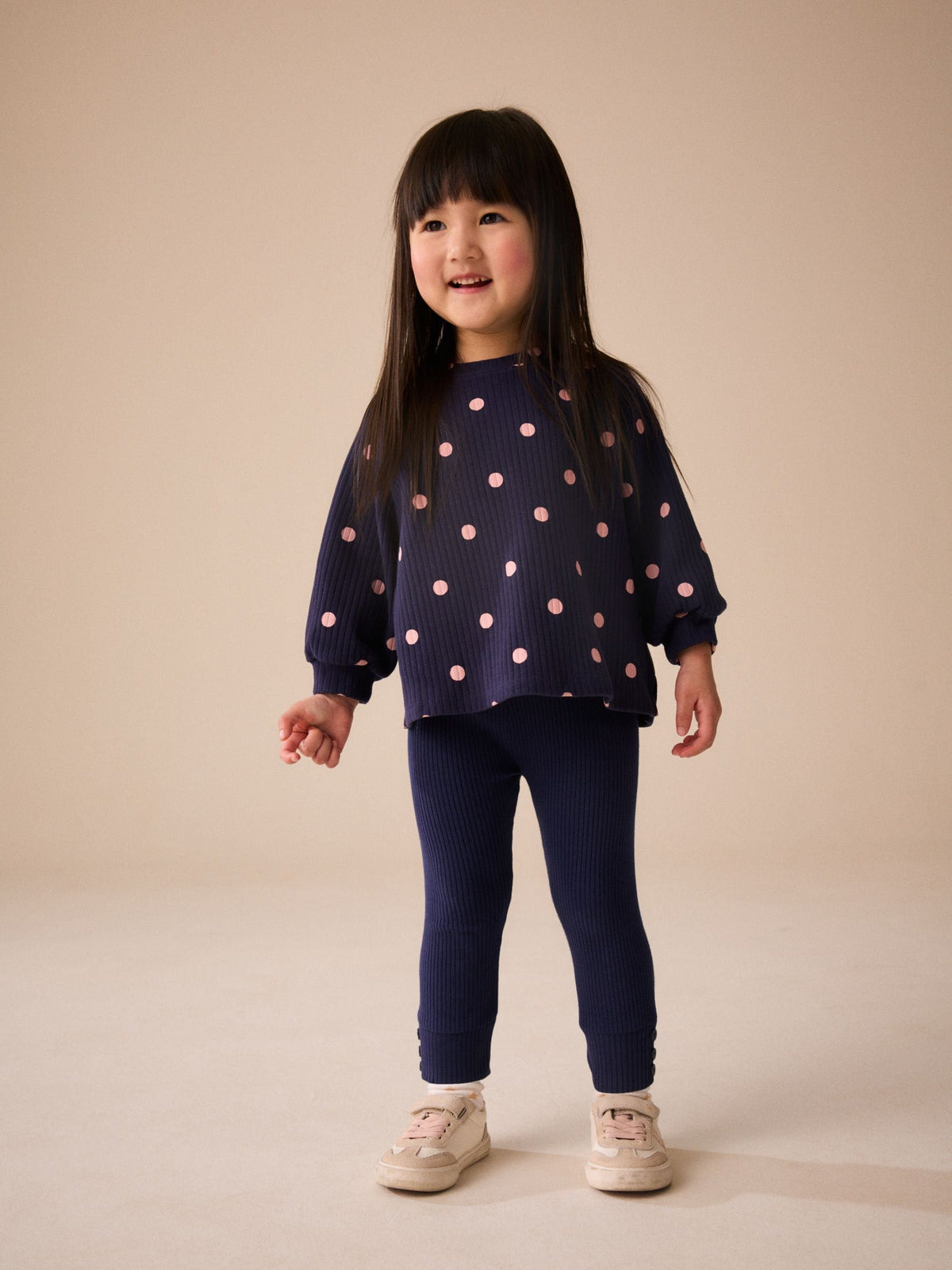 Dsiney Kidz - Navy Spot Long Sleeve Ribbed Raglan Top (3mths-7yrs) image 2