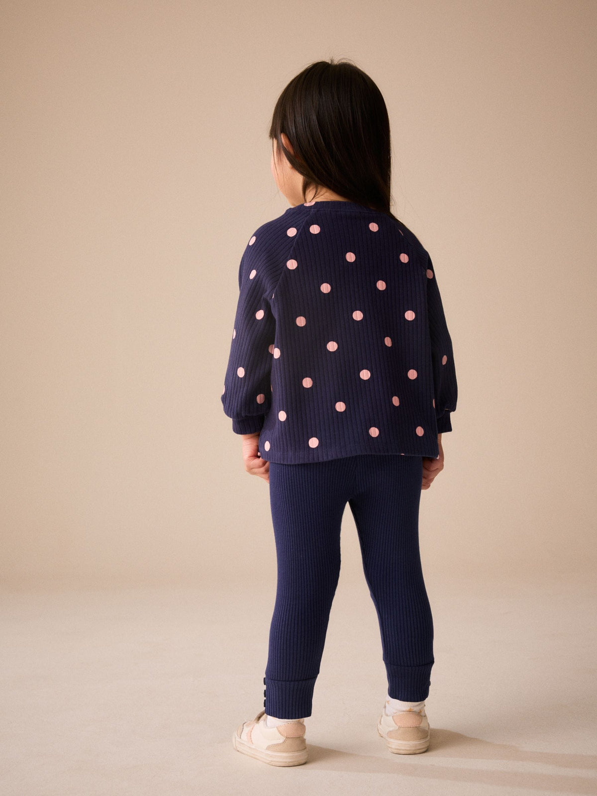 Dsiney Kidz - Navy Spot Long Sleeve Ribbed Raglan Top (3mths-7yrs) image 3