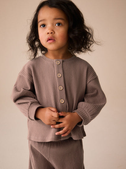 Brown Long Sleeve Ribbed Raglan Cardigan (3mths-7yrs) - image 1