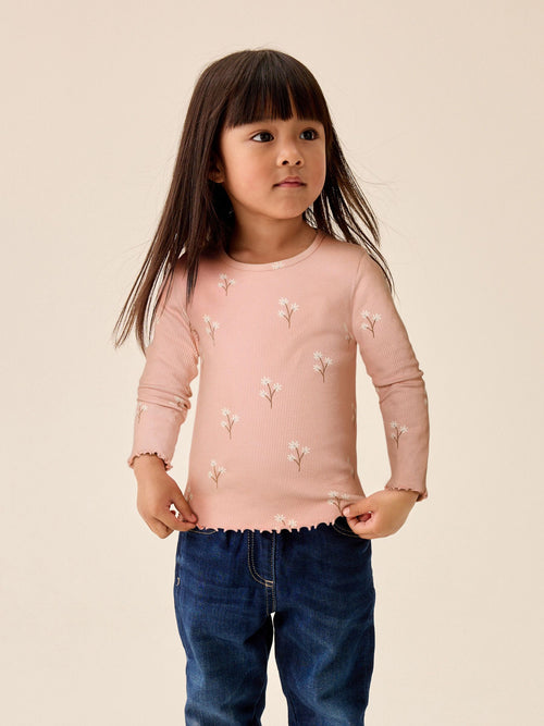 Dsiney Kidz - Pale Pink Ditsy Rib Long Sleeve T-Shirt (3mths-7yrs) image 1