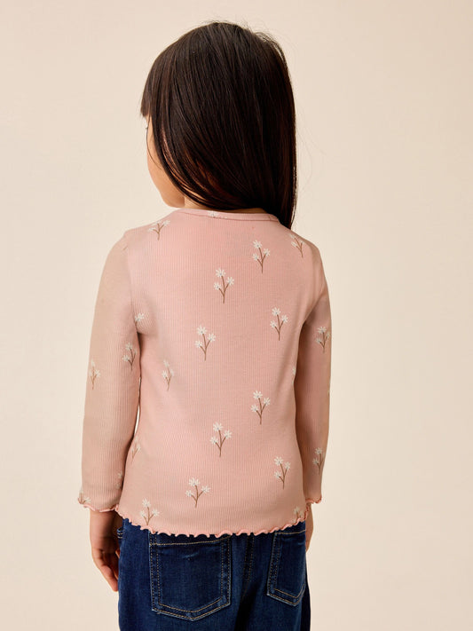 Dsiney Kidz - Pale Pink Ditsy Rib Long Sleeve T-Shirt (3mths-7yrs) image 2