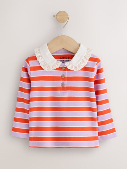 Red/White Stripe Collar Ribbed Long Sleeve Top (3mths-7yrs) - image 1