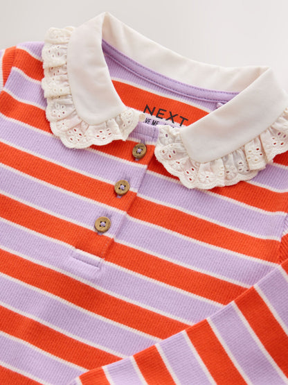 Red/White Stripe Collar Ribbed Long Sleeve Top (3mths-7yrs) - image 4