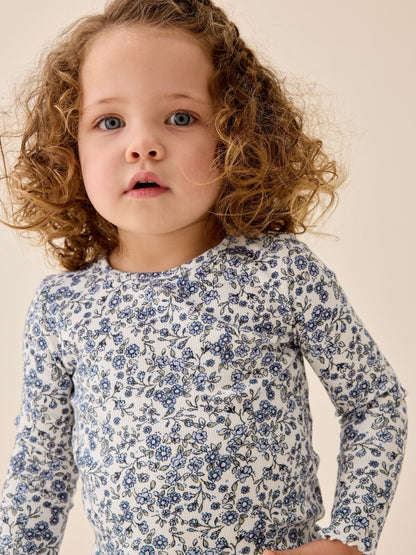 Dsiney Kidz - Ecru Blue Ditsy Floral Rib Long Sleeve T-Shirt (3mths-7yrs) image 1