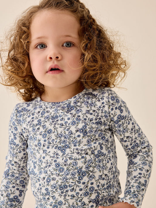 Dsiney Kidz - Ecru Blue Ditsy Floral Rib Long Sleeve T-Shirt (3mths-7yrs) image 1