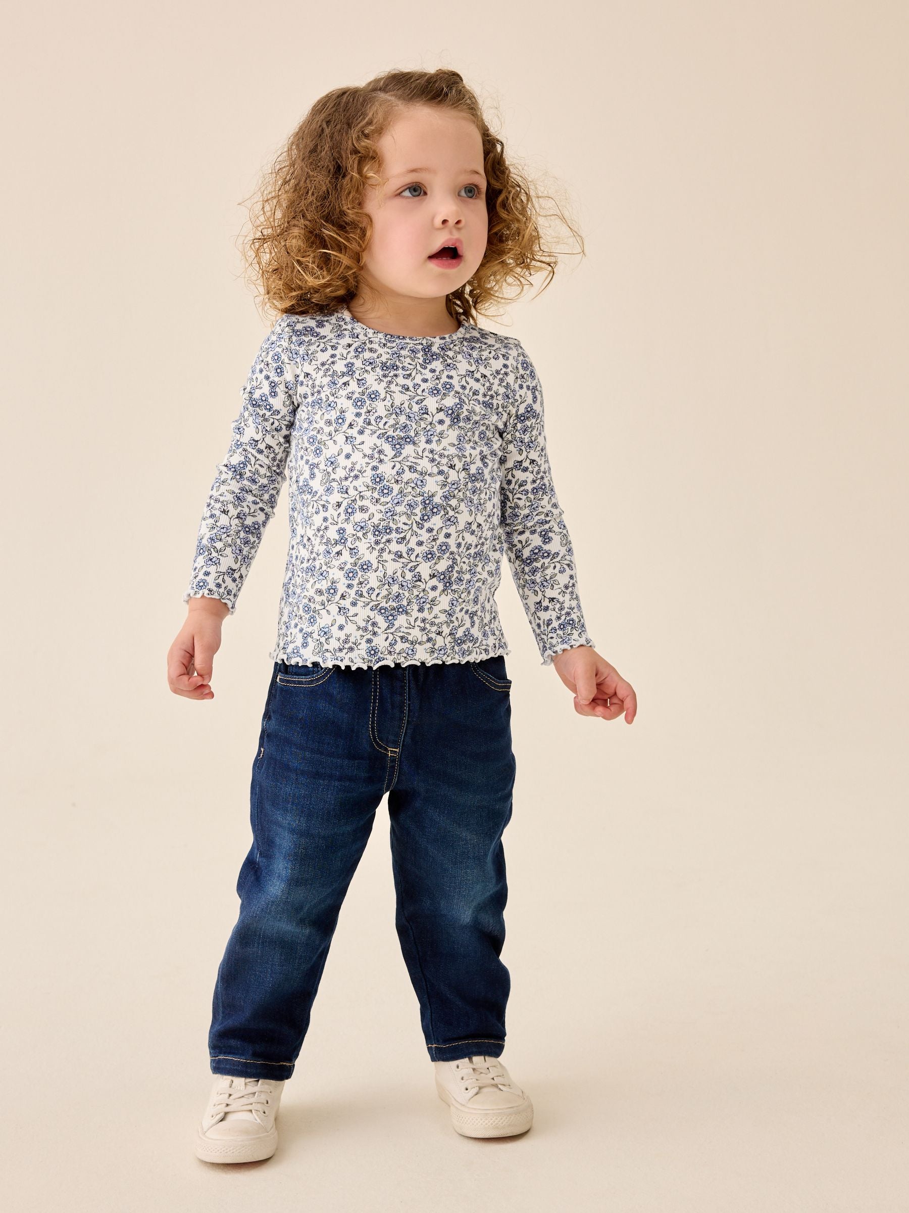 Dsiney Kidz - Ecru Blue Ditsy Floral Rib Long Sleeve T-Shirt (3mths-7yrs) image 2