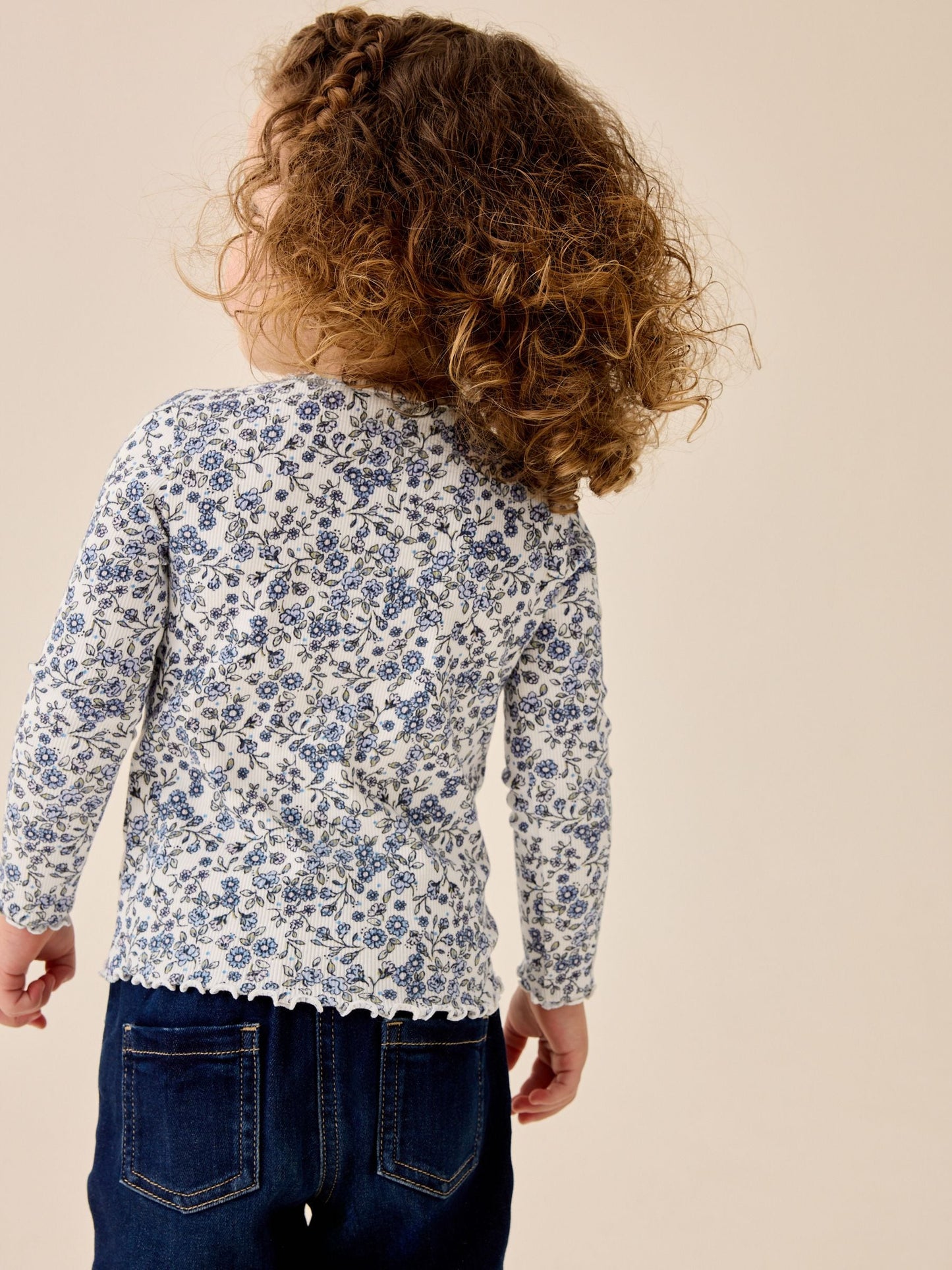 Dsiney Kidz - Ecru Blue Ditsy Floral Rib Long Sleeve T-Shirt (3mths-7yrs) image 3