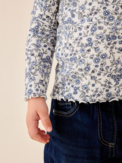 Dsiney Kidz - Ecru Blue Ditsy Floral Rib Long Sleeve T-Shirt (3mths-7yrs) image 4