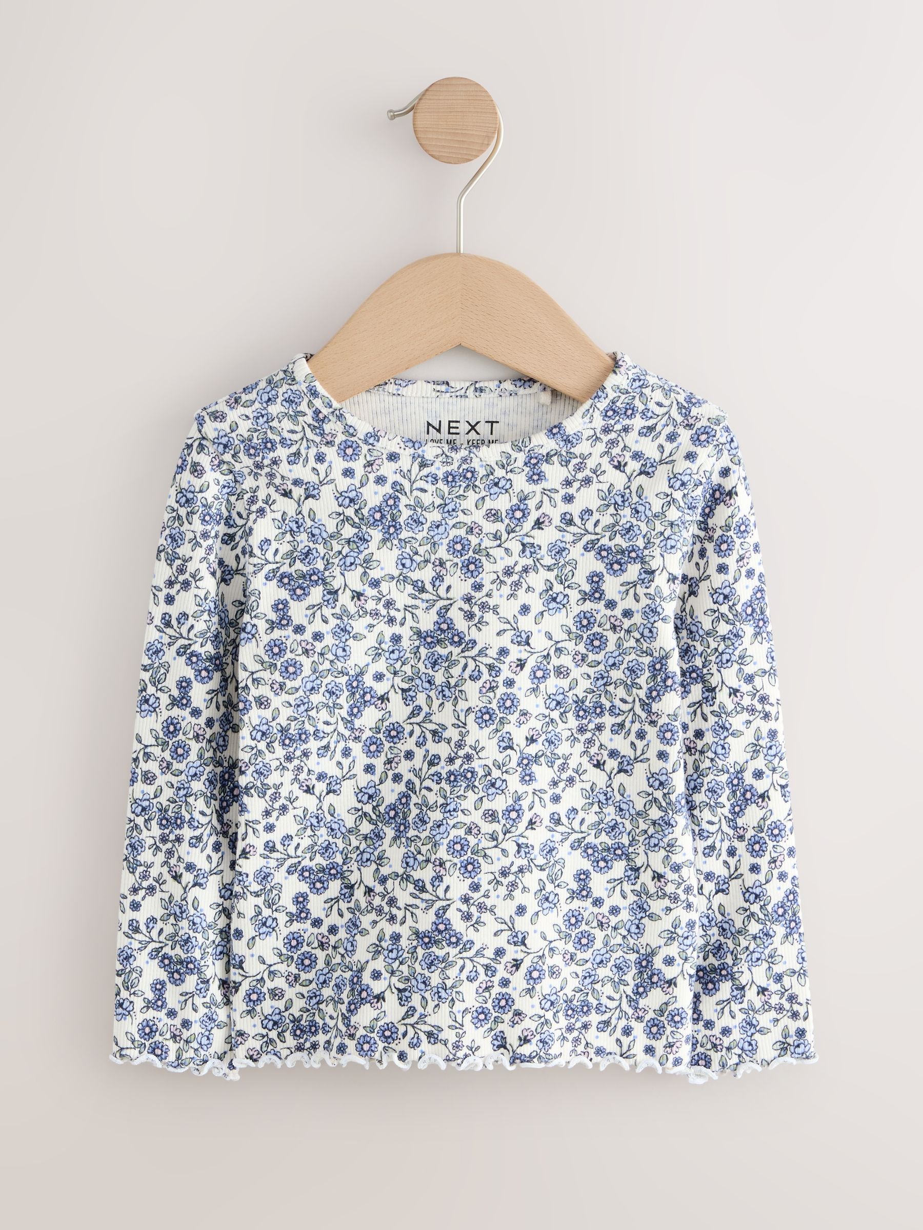 Dsiney Kidz - Ecru Blue Ditsy Floral Rib Long Sleeve T-Shirt (3mths-7yrs) image 5