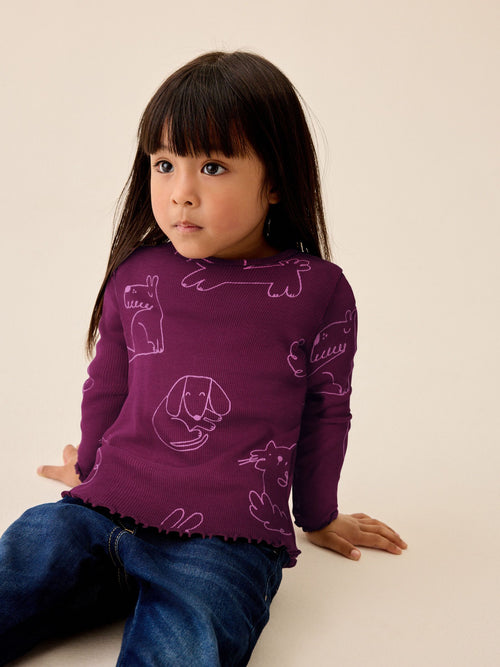 Dsiney Kidz - Burgundy Red Cat Dog Rib Long Sleeve T-Shirt (3mths-7yrs) image 1