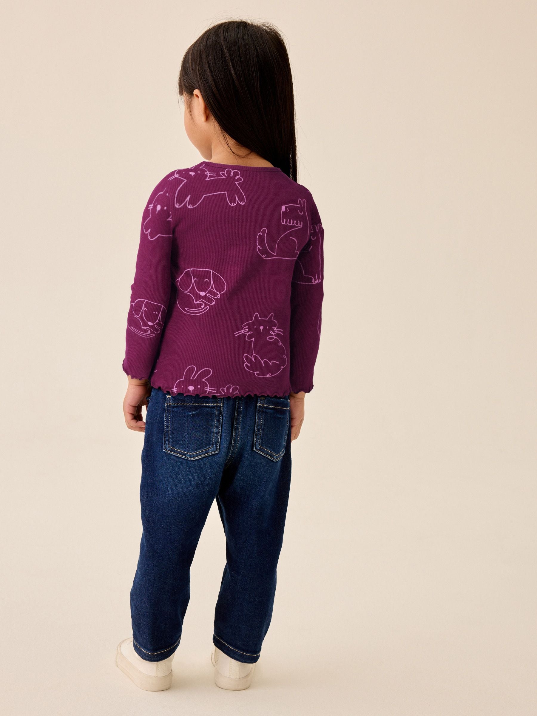Dsiney Kidz - Burgundy Red Cat Dog Rib Long Sleeve T-Shirt (3mths-7yrs) image 2