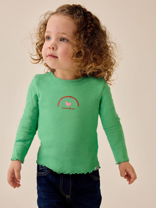 Dsiney Kidz - Green Rainbow Rib Long Sleeve T-Shirt (3mths-7yrs) image 1