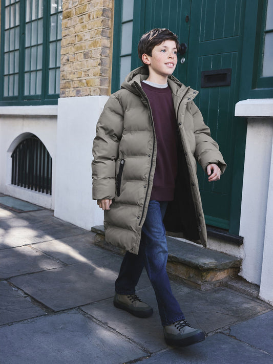 Khaki Green Waterproof Padded Long Line Coat (3-16yrs) - image 1