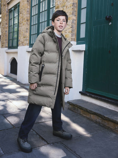 Khaki Green Waterproof Padded Long Line Coat (3-16yrs) - image 2