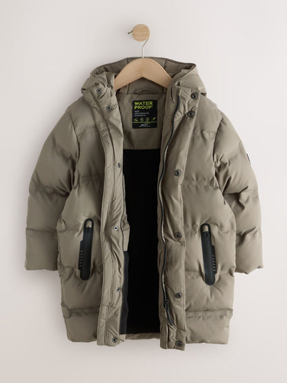 Khaki Green Waterproof Padded Long Line Coat (3-16yrs) - image 8