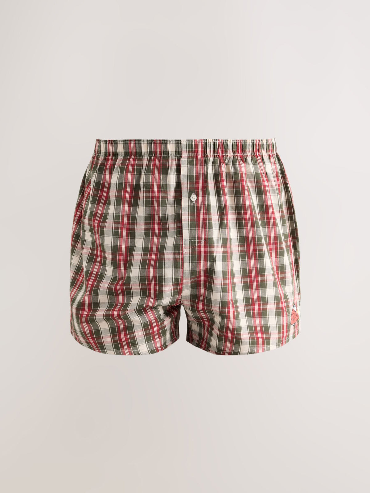 Red/ Green Check Snoopy Embroidery Woven Cotton Boxer - image 1