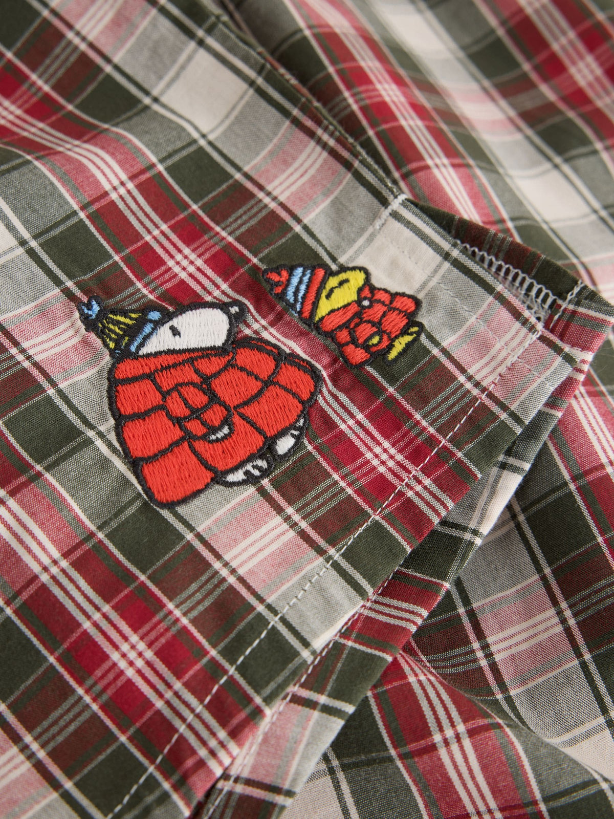 Red/ Green Check Snoopy Embroidery Woven Cotton Boxer - image 4