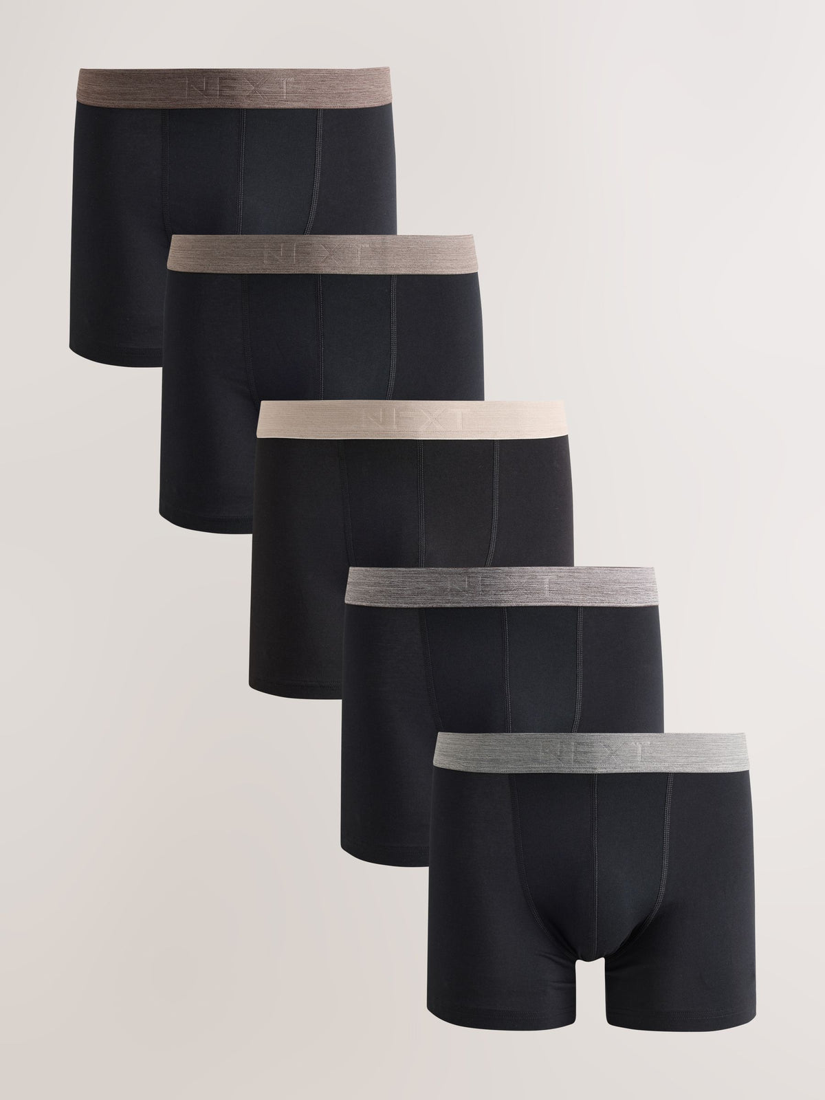 Dsiney Kidz - Black Neutral Marl Waistbands Trunk Cotton Rich Boxers 5 Pack image 1
