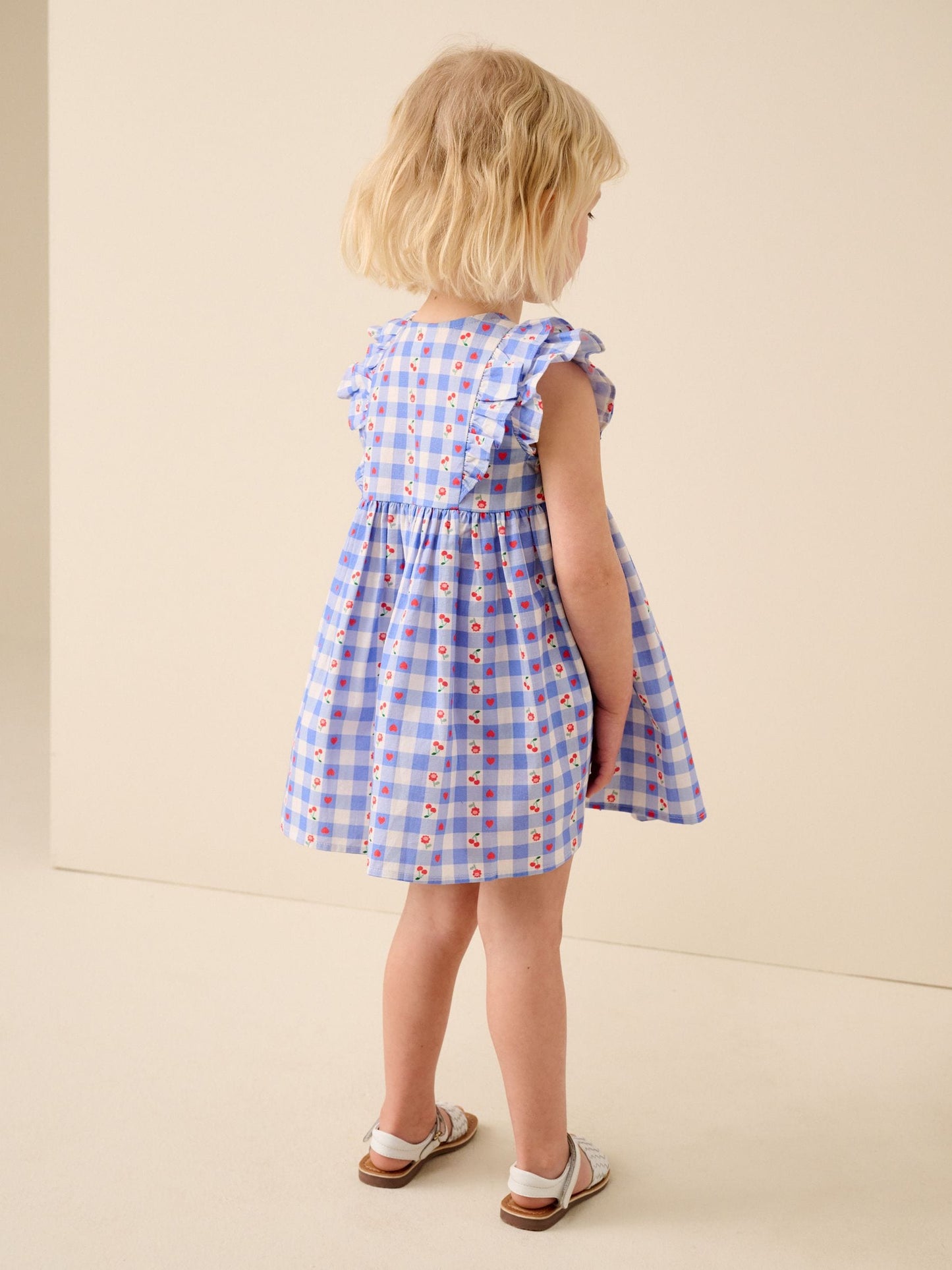 Blue Check Double Ruffle Sleeve Dress (3mths-8yrs) image 2