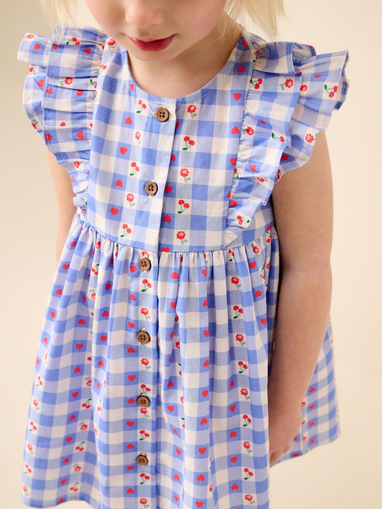 Blue Check Double Ruffle Sleeve Dress (3mths-8yrs) image 3