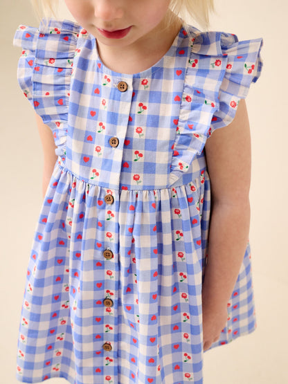 Blue Check Double Ruffle Sleeve Dress (3mths-8yrs) image 3