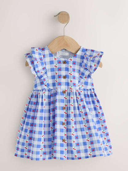 Blue Check Double Ruffle Sleeve Dress (3mths-8yrs) image 4