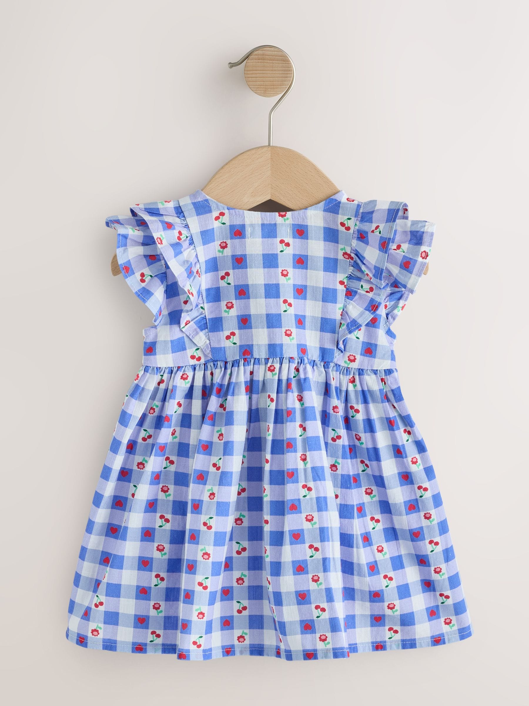 Blue Check Double Ruffle Sleeve Dress (3mths-8yrs) image 5