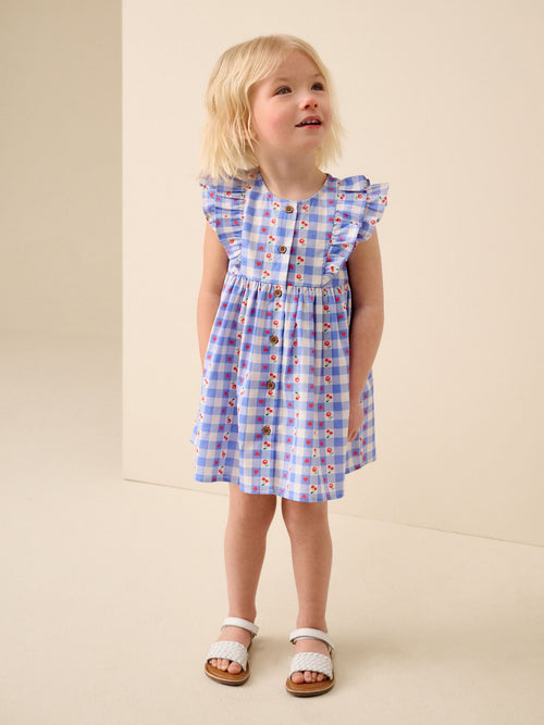 Blue Check Double Ruffle Sleeve Dress (3mths-8yrs) image 1