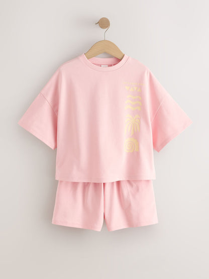Pink/Yellow Palm Heavyweight T-Shirt and Shorts Set (3-16yrs) image 6