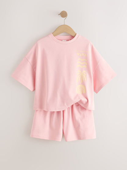 Pink/Yellow Palm Heavyweight T-Shirt and Shorts Set (3-16yrs) image 8