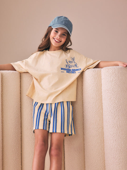 Dsiney Kidz - Yellow/Blue Breakfast Club T-Shirt and Textured Shorts Set (3-16yrs) image 1