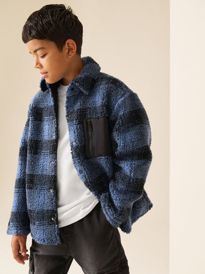 Dsiney Kidz - Blue Check Borg Fleece Shacket (3-16yrs) image 1