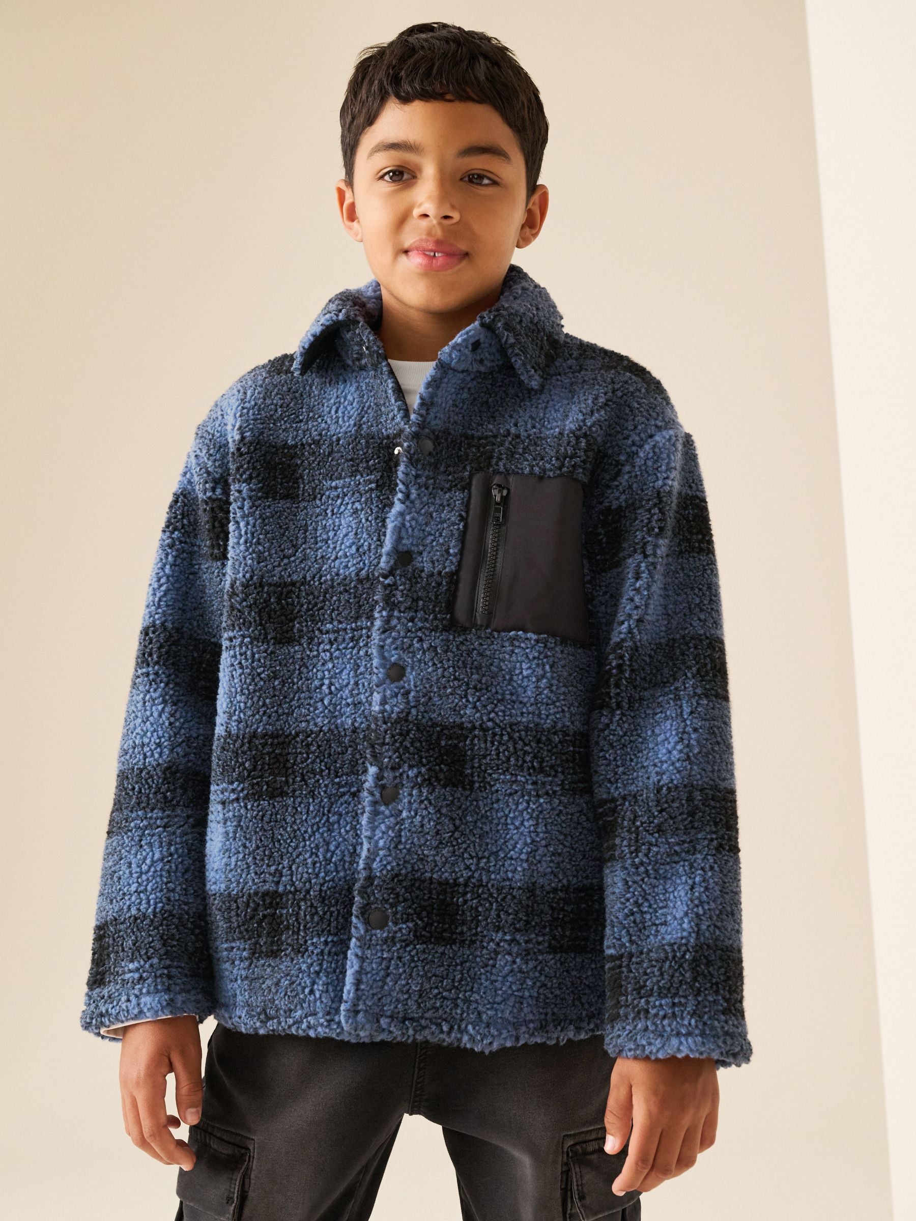 Dsiney Kidz - Blue Check Borg Fleece Shacket (3-16yrs) image 2