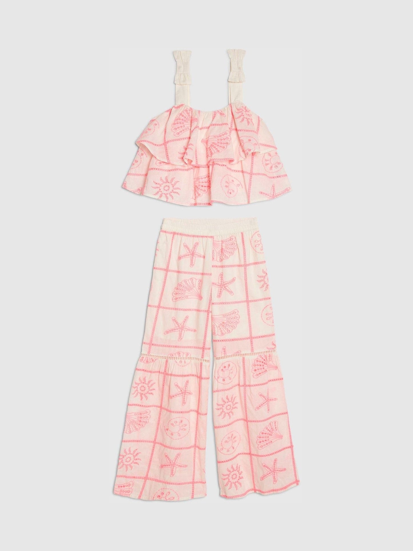 Dsiney Kidz - River Island Cream Broderie Frill Top & Kickflare Set image 1