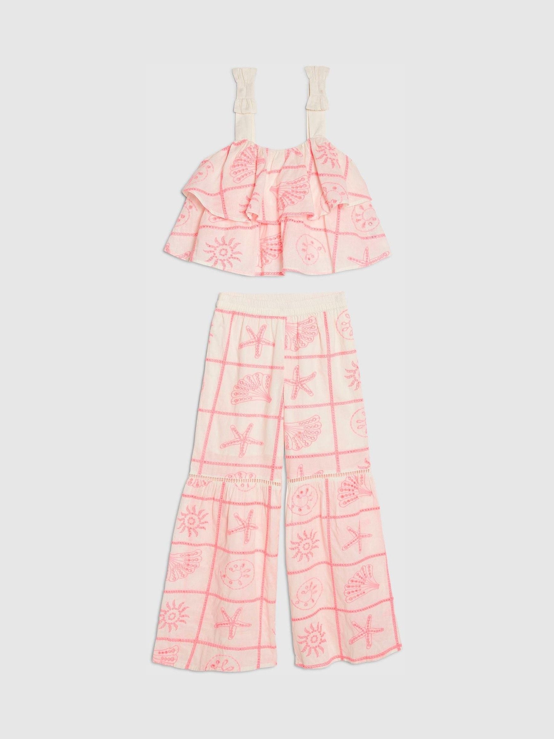 Dsiney Kidz - River Island Cream Broderie Frill Top & Kickflare Set image 1