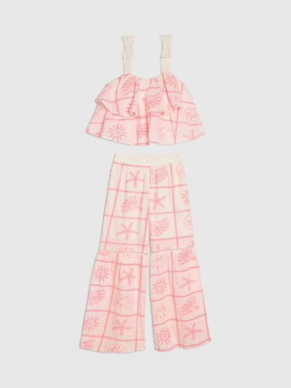 Dsiney Kidz - River Island Cream Broderie Frill Top & Kickflare Set image 1