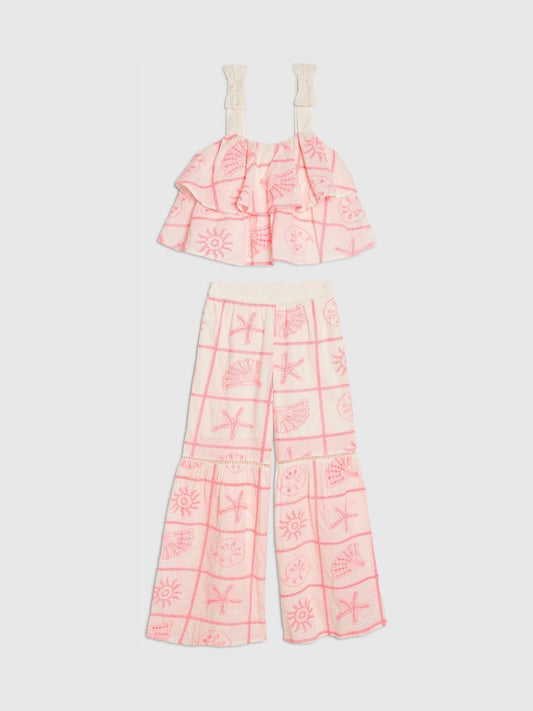 Dsiney Kidz - River Island Cream Broderie Frill Top & Kickflare Set image 1