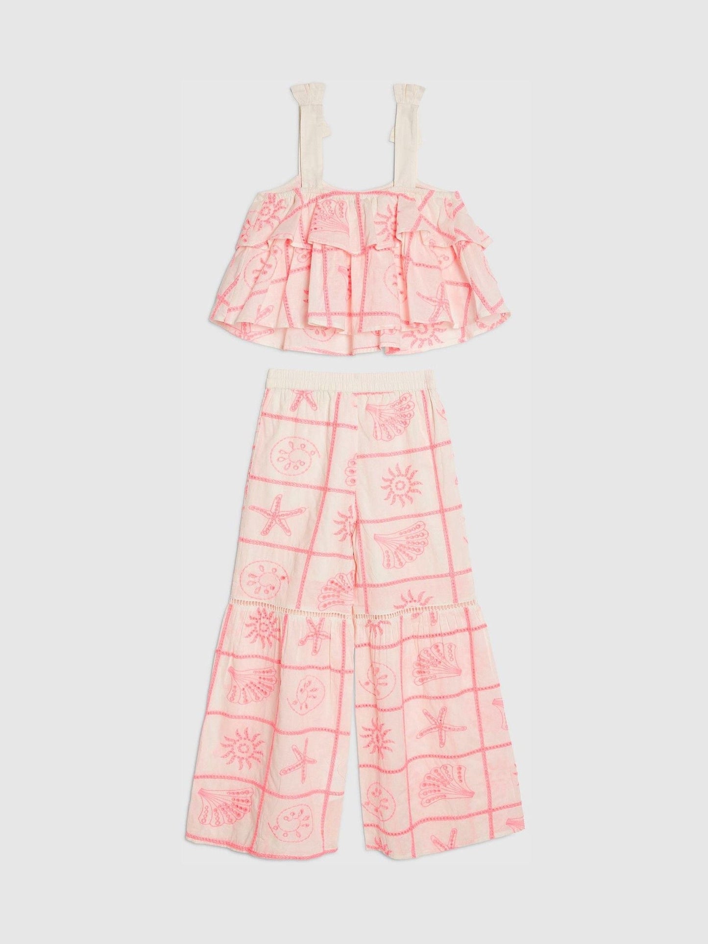 Dsiney Kidz - River Island Cream Broderie Frill Top & Kickflare Set image 2