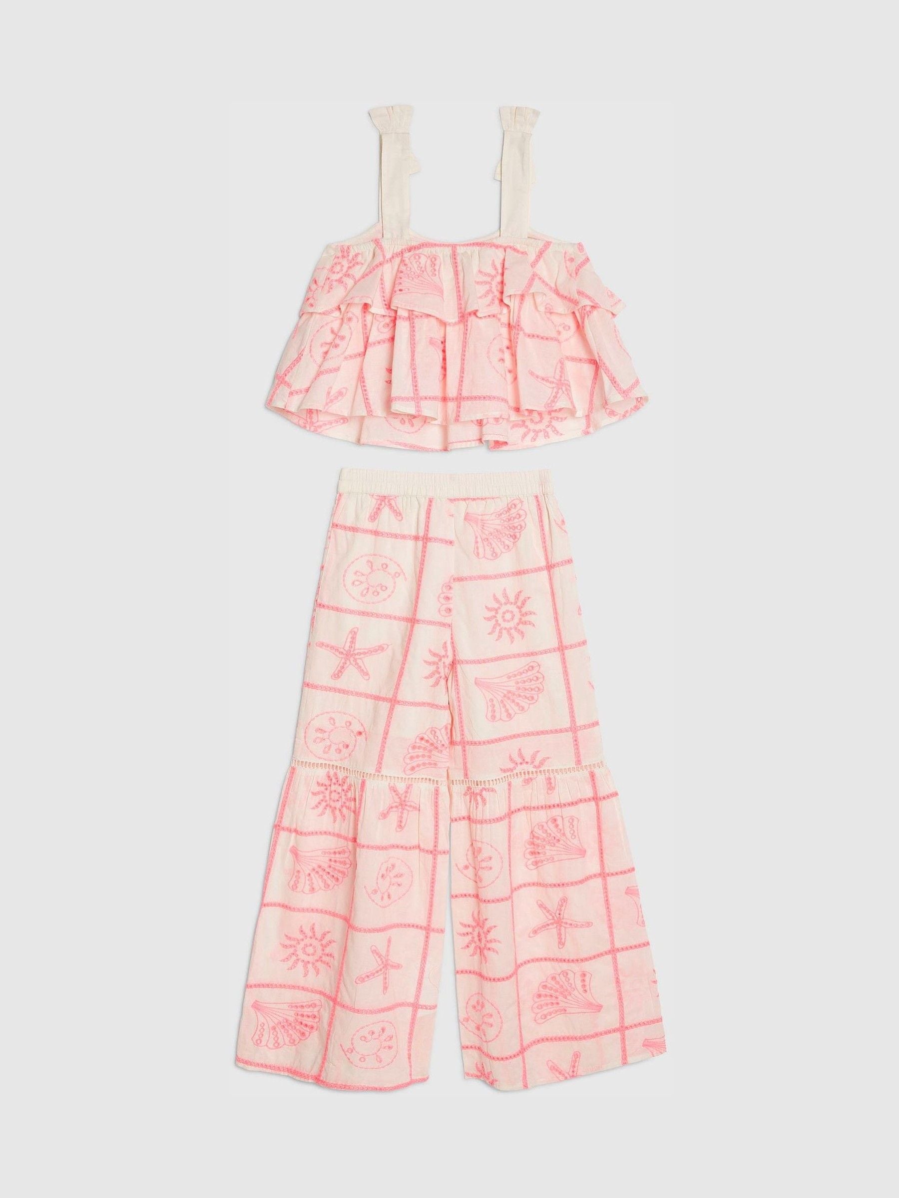 Dsiney Kidz - River Island Cream Broderie Frill Top & Kickflare Set image 2