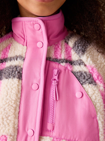 Dsiney Kidz - Ecru/Pink Check Button Up Borg Jacket (3-16yrs) image 4
