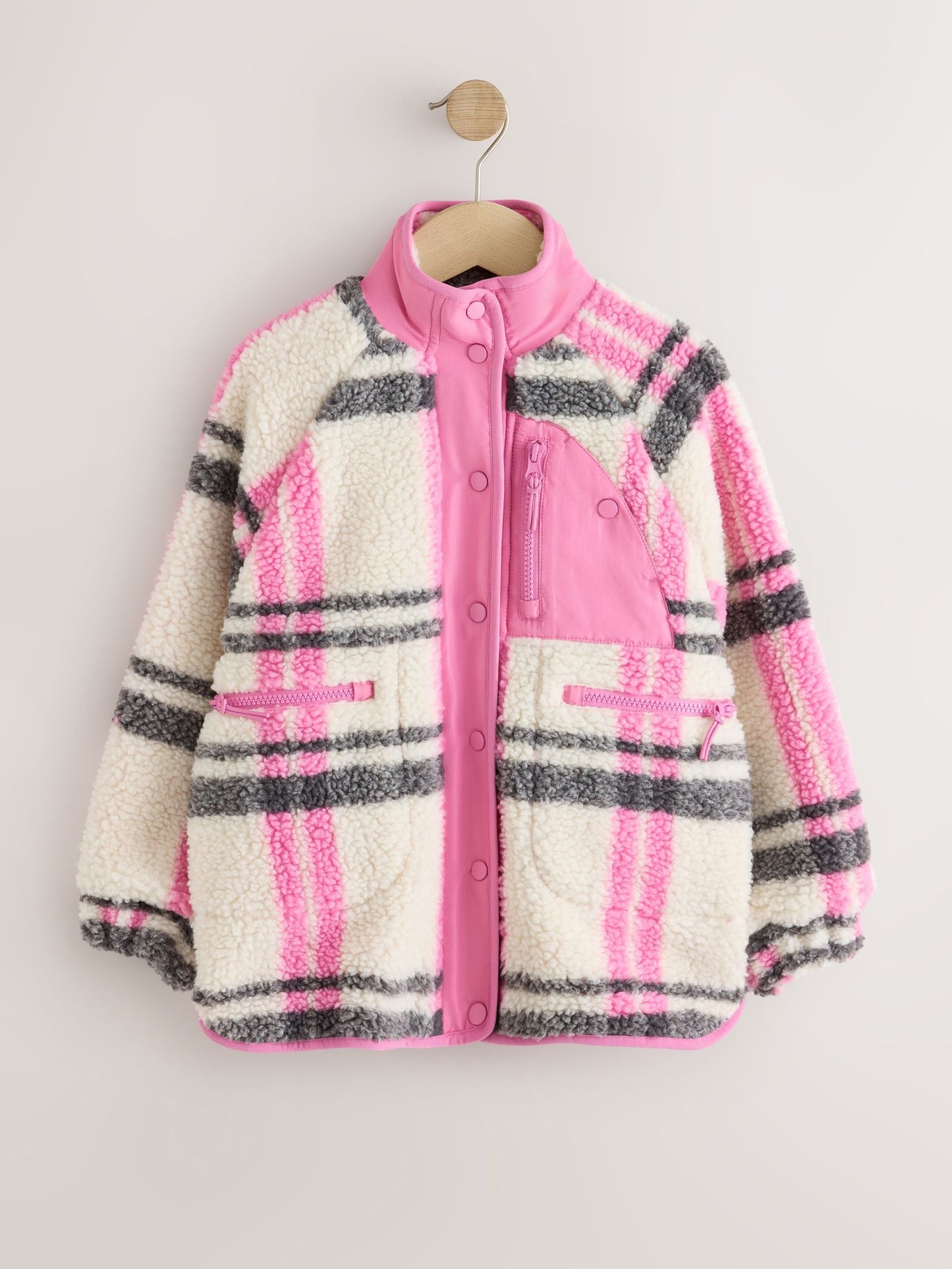 Dsiney Kidz - Ecru/Pink Check Button Up Borg Jacket (3-16yrs) image 5