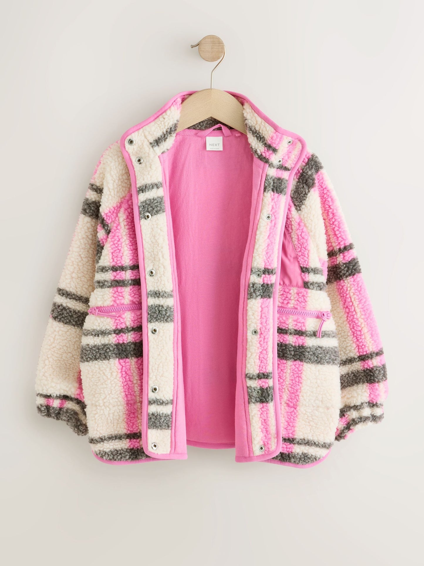 Dsiney Kidz - Ecru/Pink Check Button Up Borg Jacket (3-16yrs) image 6