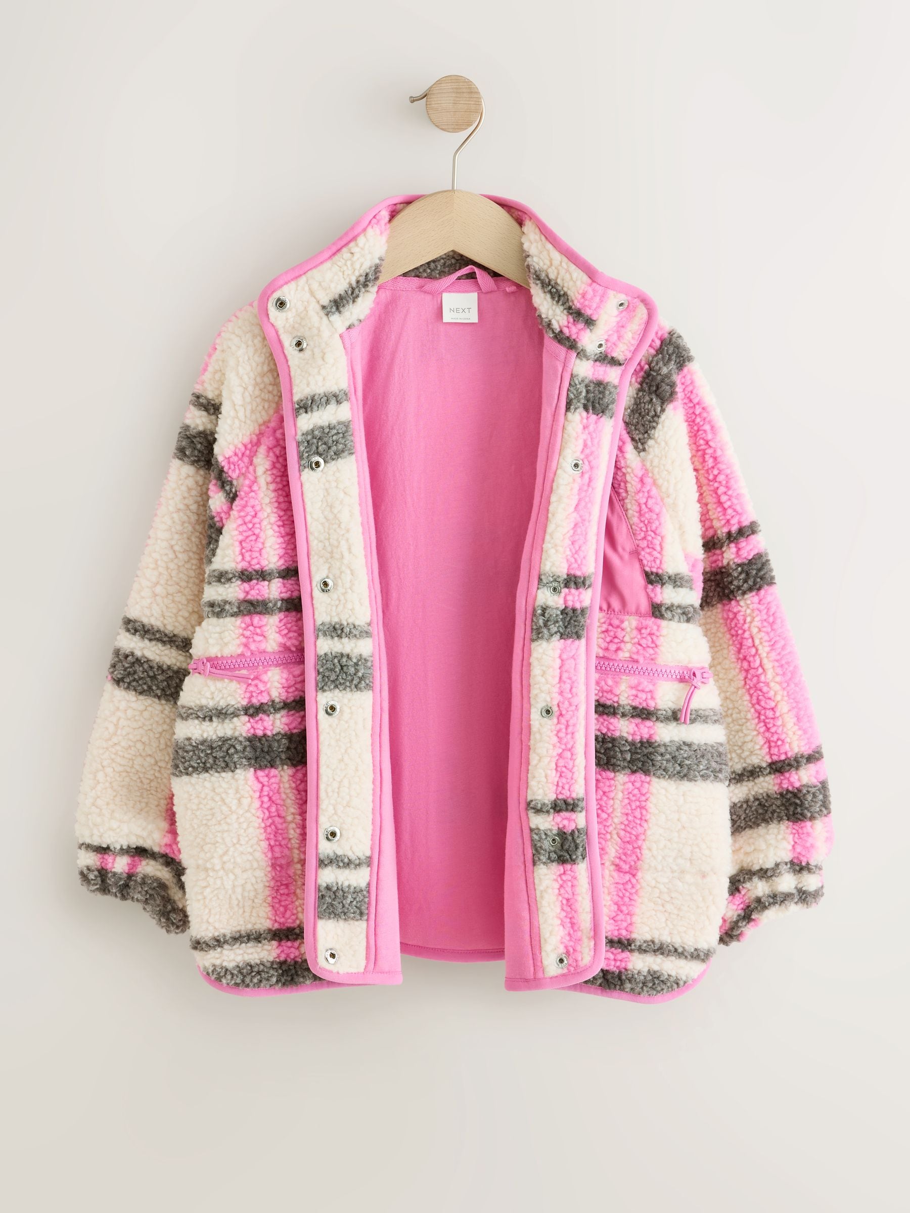 Dsiney Kidz - Ecru/Pink Check Button Up Borg Jacket (3-16yrs) image 6