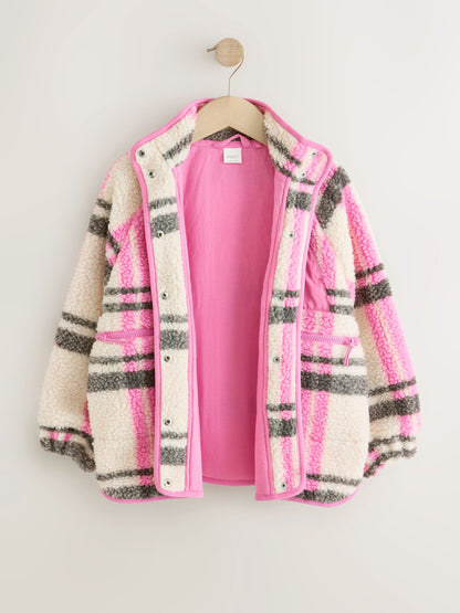 Dsiney Kidz - Ecru/Pink Check Button Up Borg Jacket (3-16yrs) image 6