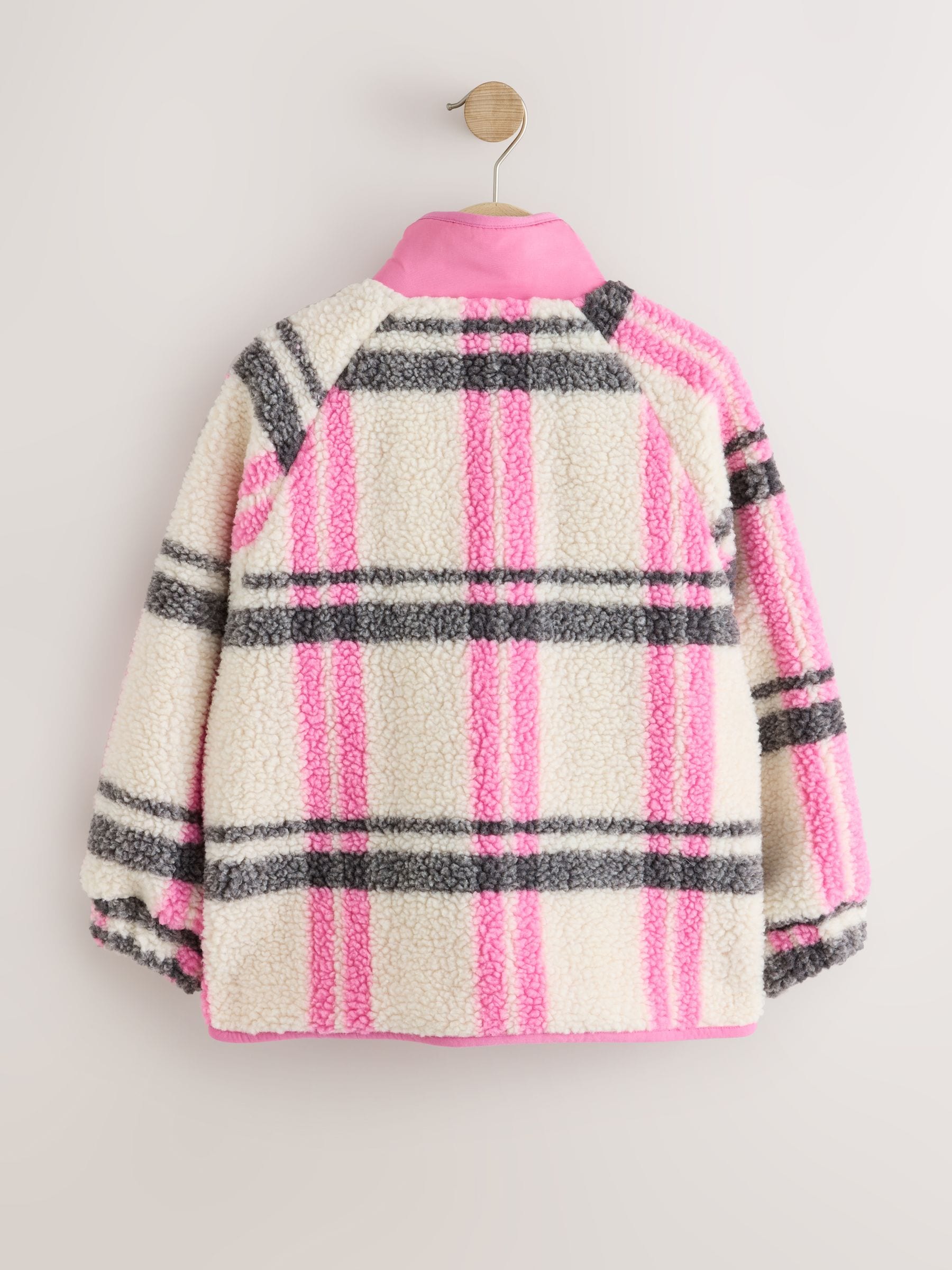 Dsiney Kidz - Ecru/Pink Check Button Up Borg Jacket (3-16yrs) image 7