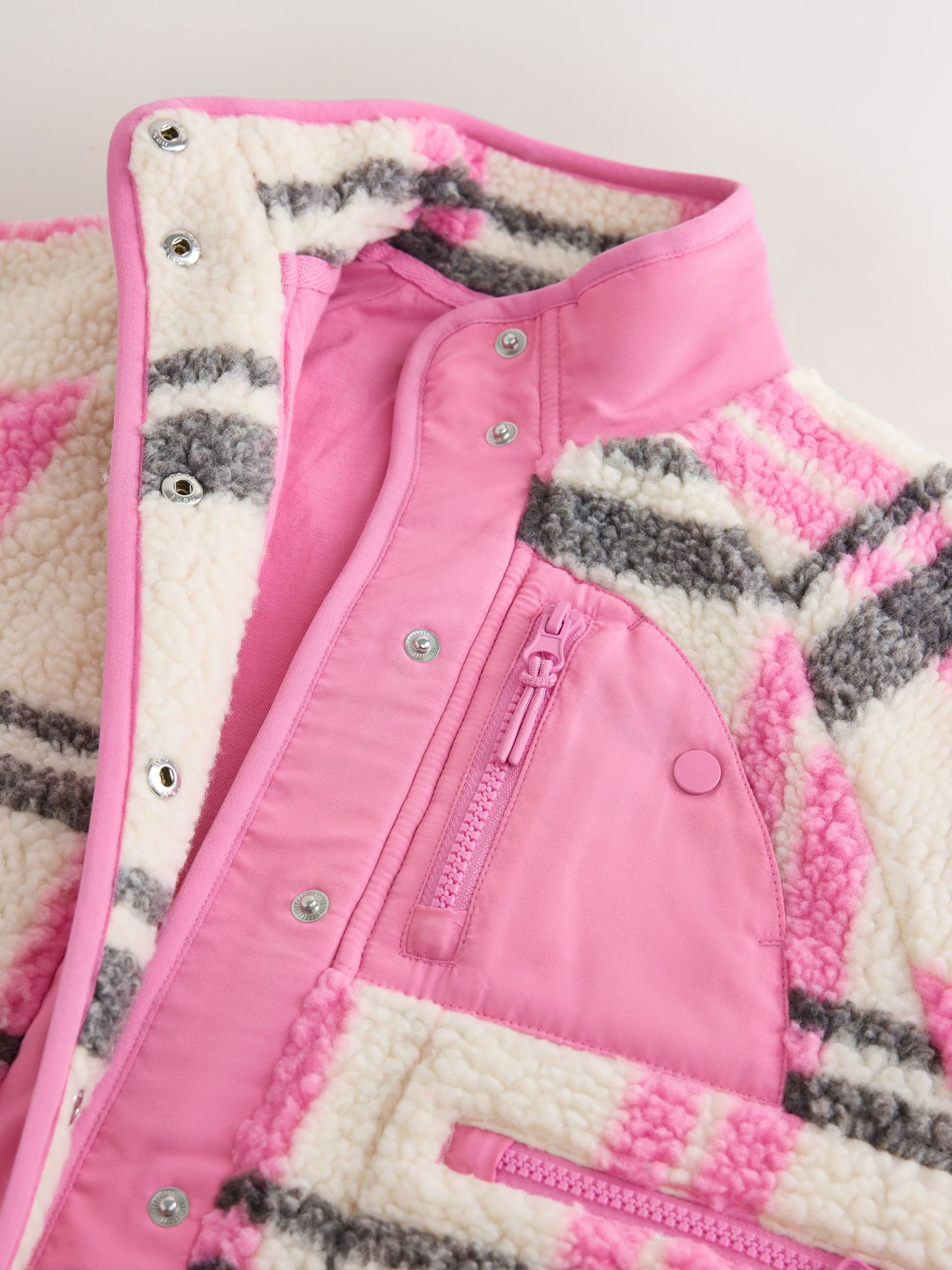 Dsiney Kidz - Ecru/Pink Check Button Up Borg Jacket (3-16yrs) image 8