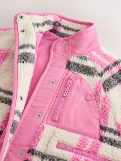 Dsiney Kidz - Ecru/Pink Check Button Up Borg Jacket (3-16yrs) image 8